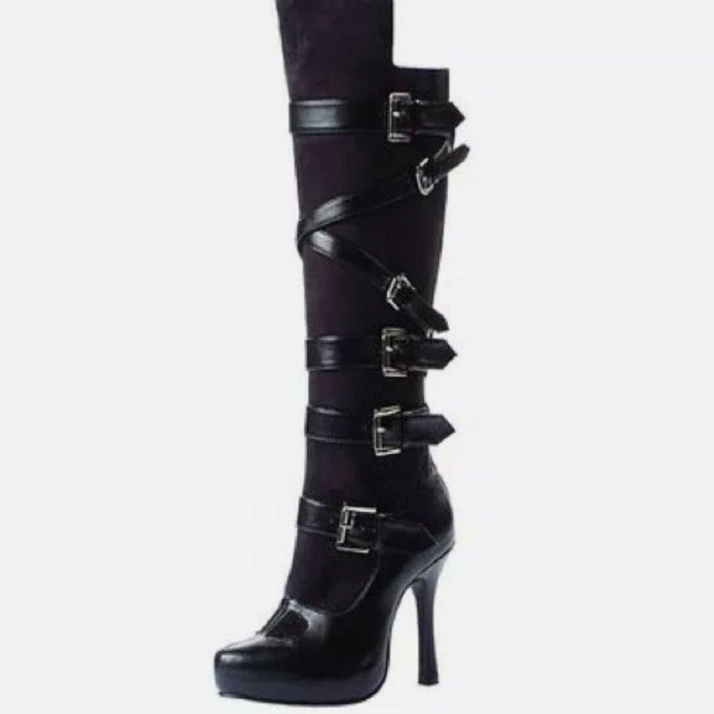 COPY - Bandit Boot - Stiletto Heel - Buckles Straps - Knee - Pirate - Halloween…